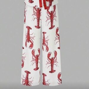SHEIN White and Red Lobster Print Wide Leg Pants